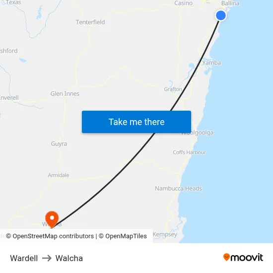 Wardell to Walcha map