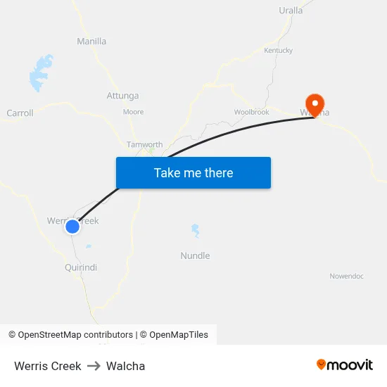 Werris Creek to Walcha map