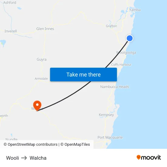 Wooli to Walcha map