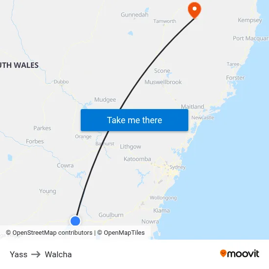 Yass to Walcha map