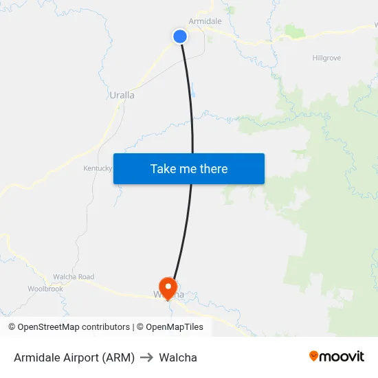 Armidale Airport (ARM) to Walcha map