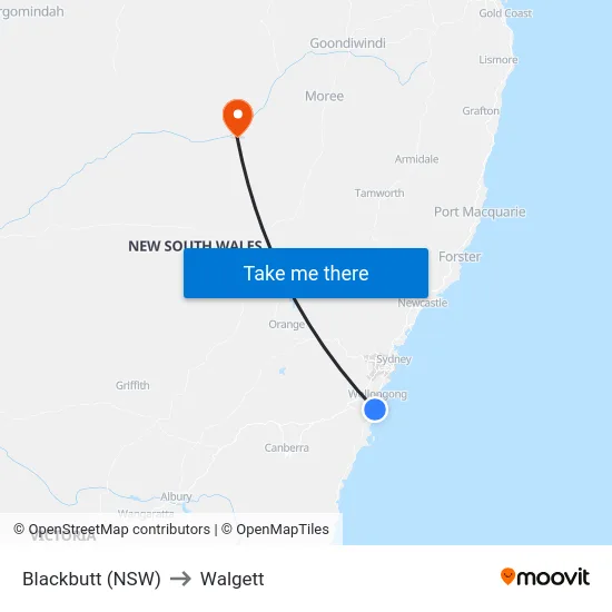 Blackbutt (NSW) to Walgett map