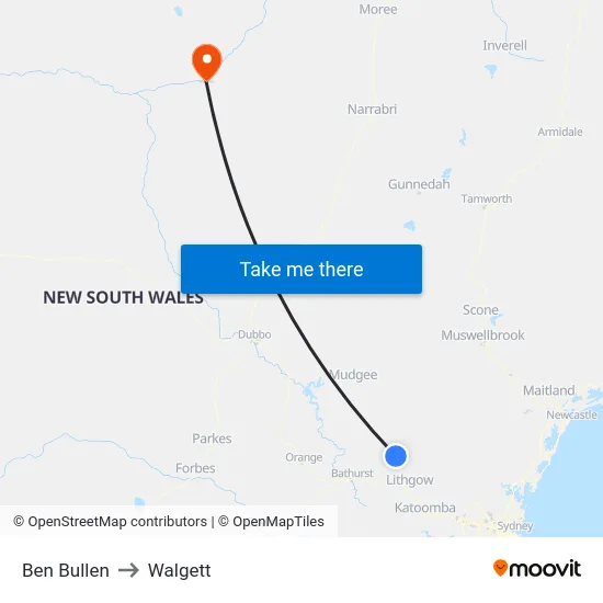 Ben Bullen to Walgett map