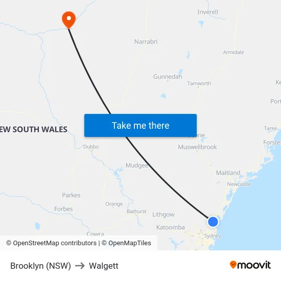 Brooklyn (NSW) to Walgett map