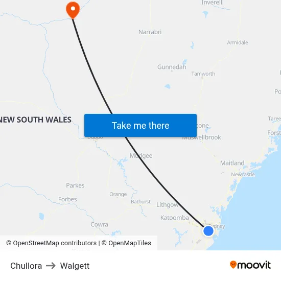 Chullora to Walgett map