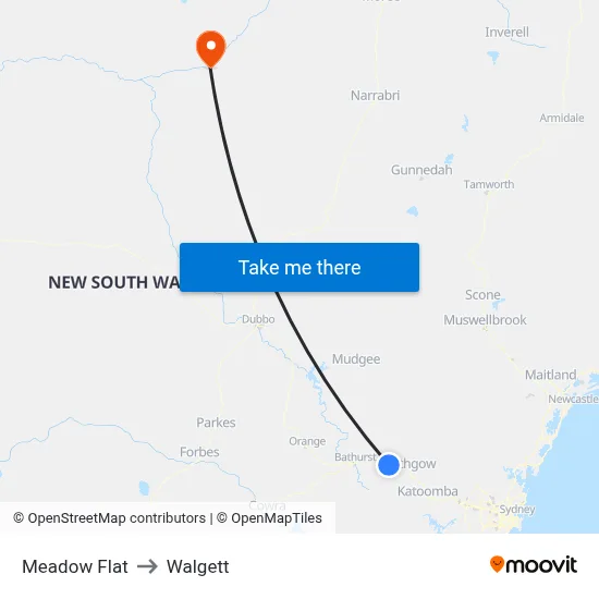 Meadow Flat to Walgett map