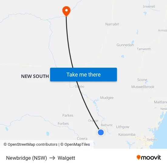 Newbridge (NSW) to Walgett map