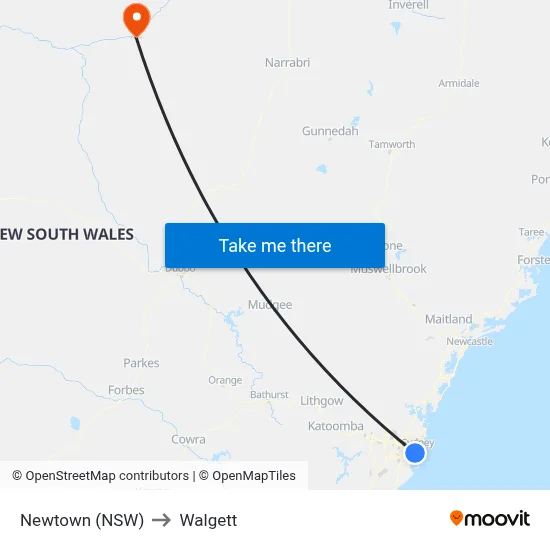 Newtown (NSW) to Walgett map