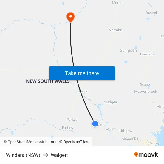 Windera (NSW) to Walgett map