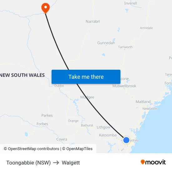 Toongabbie (NSW) to Walgett map