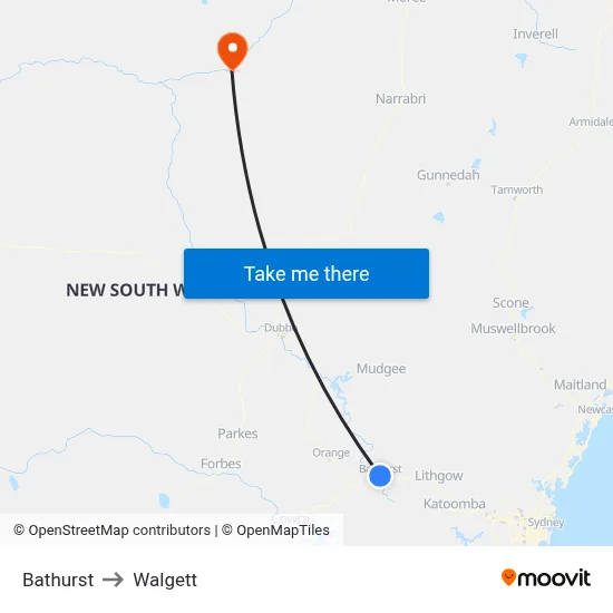Bathurst to Walgett map