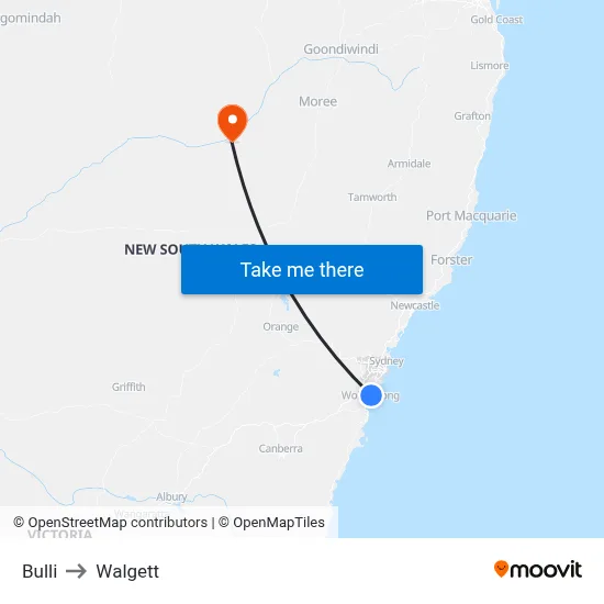 Bulli to Walgett map