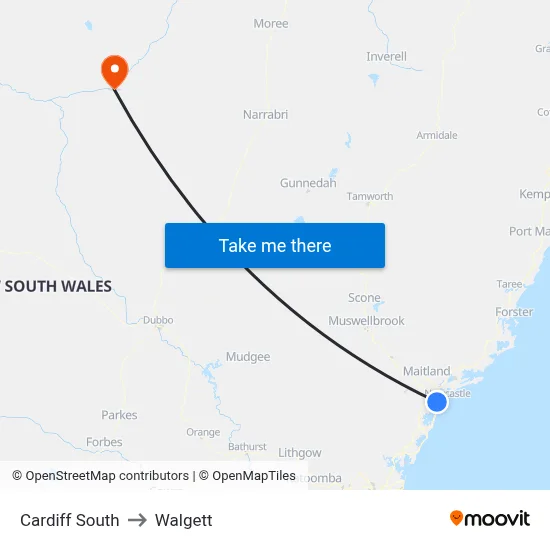 Cardiff South to Walgett map