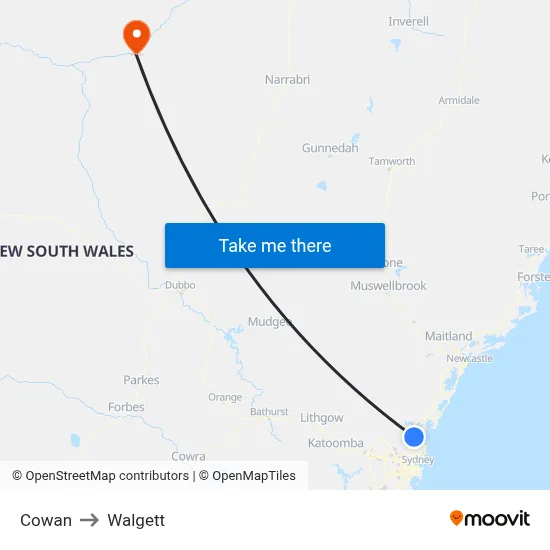 Cowan to Walgett map