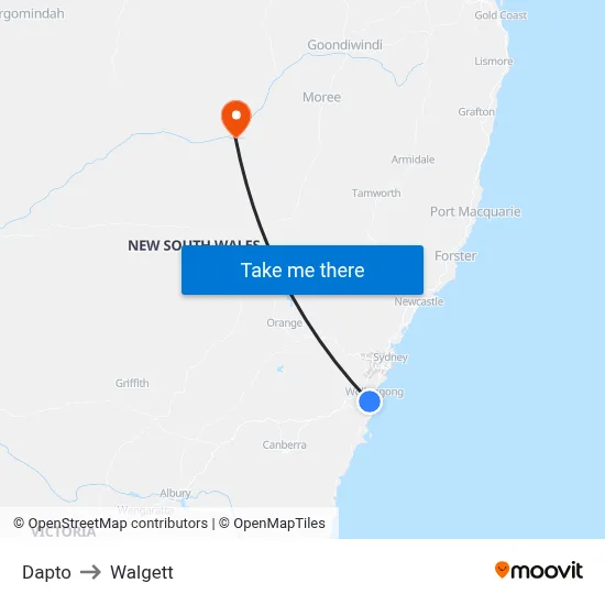 Dapto to Walgett map
