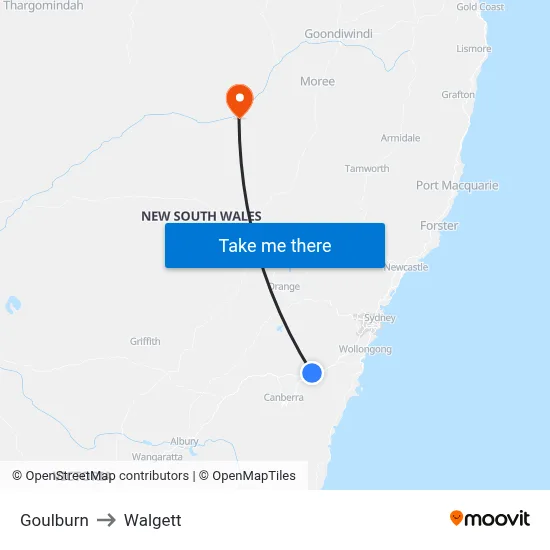 Goulburn to Walgett map
