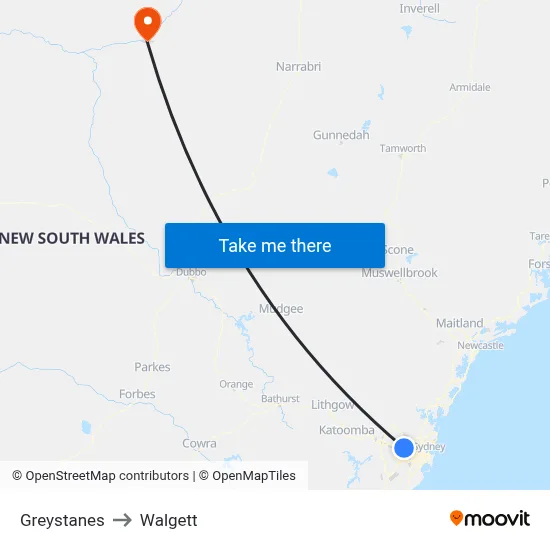 Greystanes to Walgett map