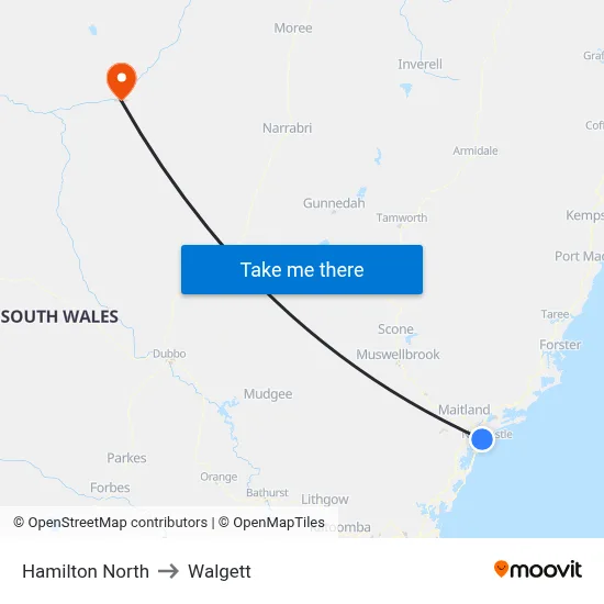 Hamilton North to Walgett map