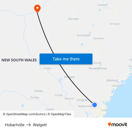 Hobartville to Walgett map