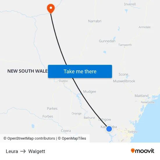Leura to Walgett map