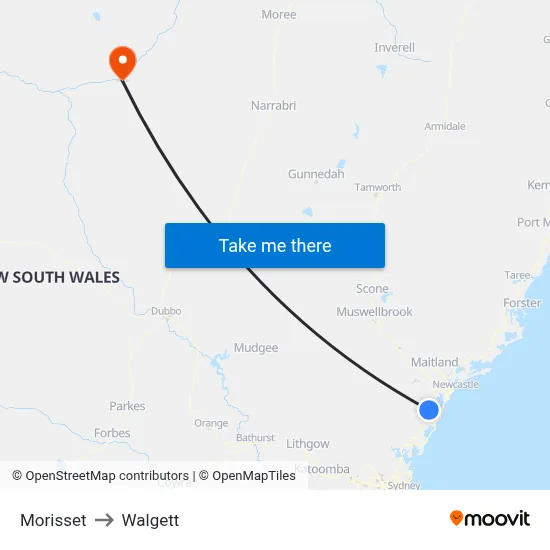 Morisset to Walgett map