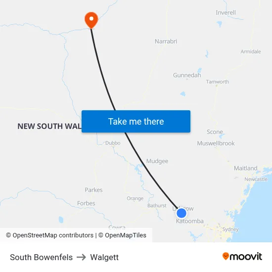 South Bowenfels to Walgett map