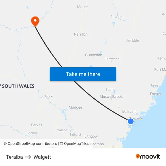 Teralba to Walgett map