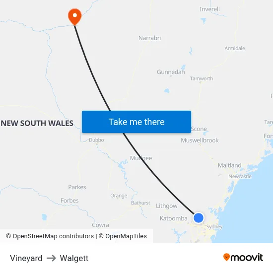 Vineyard to Walgett map