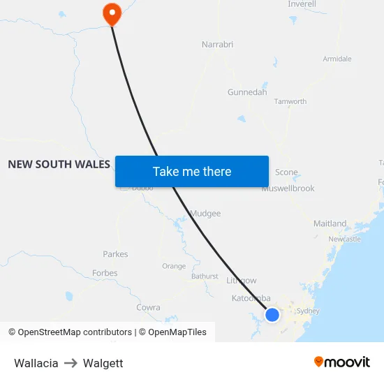 Wallacia to Walgett map