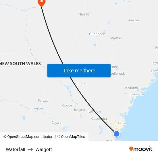 Waterfall to Walgett map