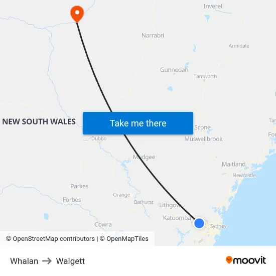 Whalan to Walgett map