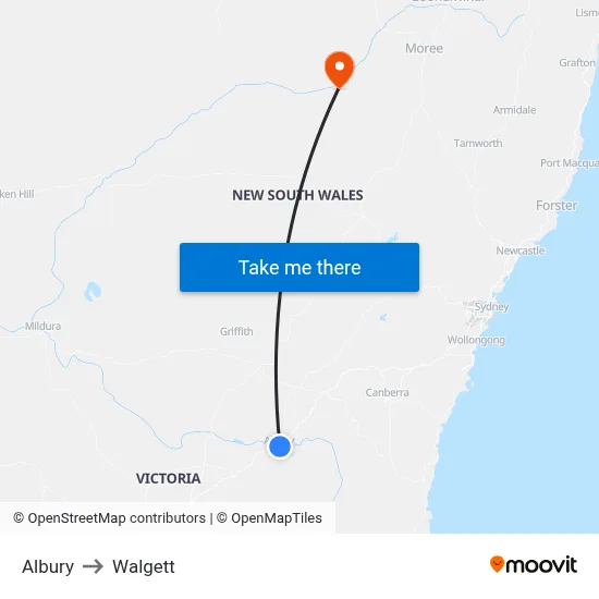 Albury to Walgett map