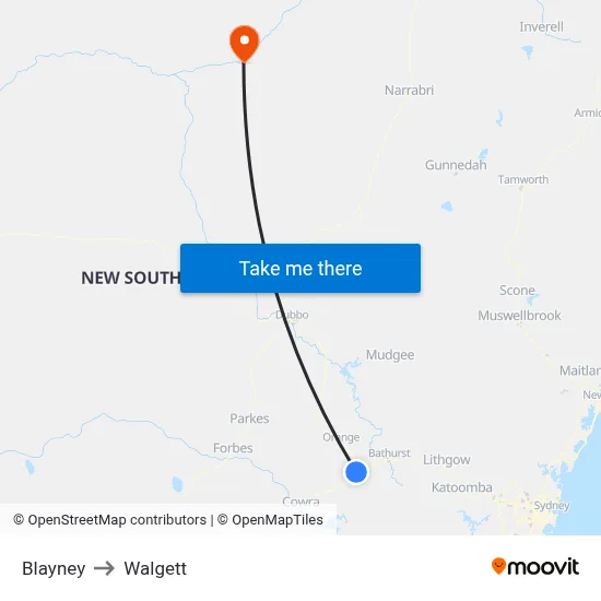 Blayney to Walgett map