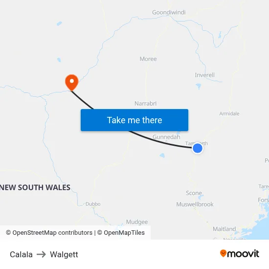 Calala to Walgett map
