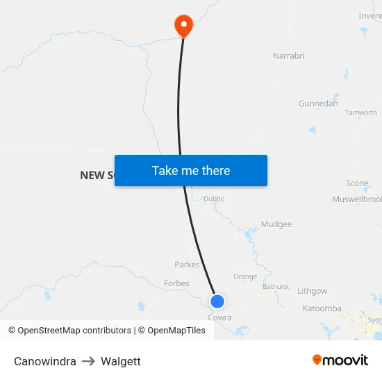 Canowindra to Walgett map