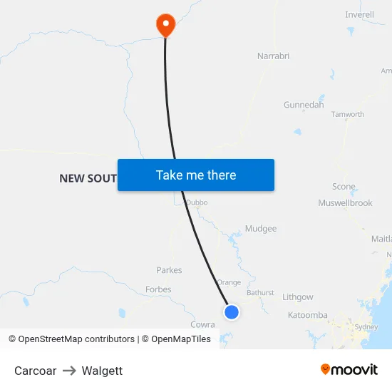 Carcoar to Walgett map
