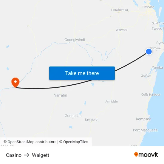 Casino to Walgett map