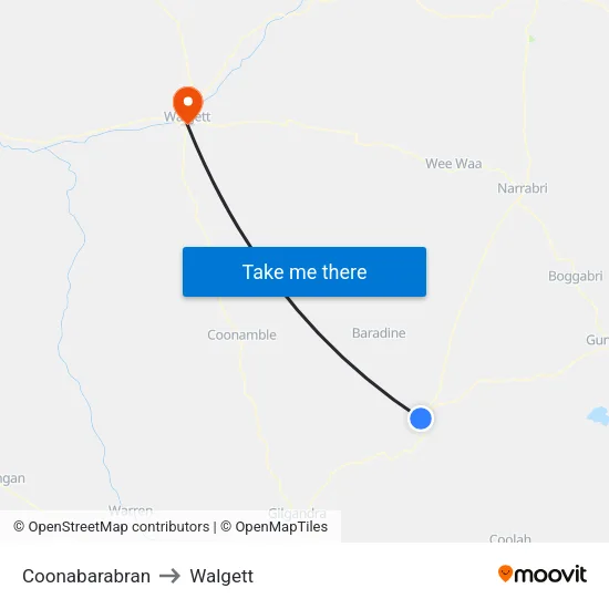 Coonabarabran to Walgett map