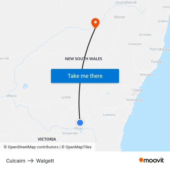 Culcairn to Walgett map