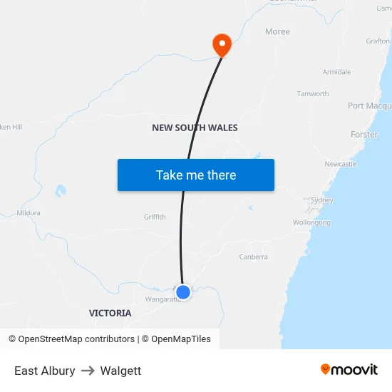 East Albury to Walgett map