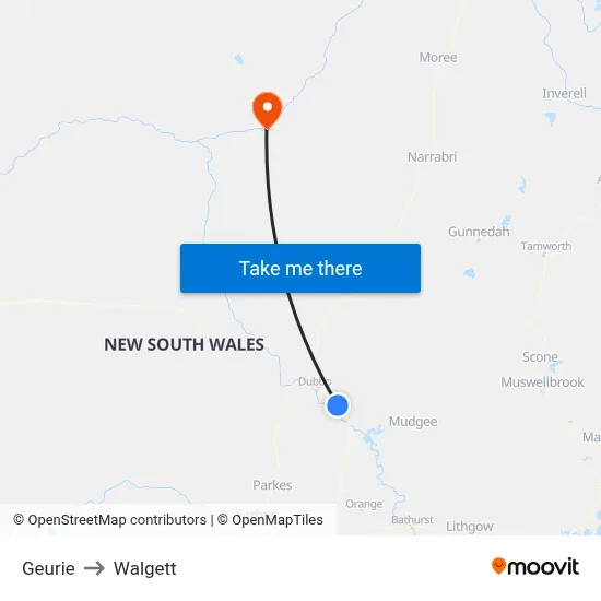 Geurie to Walgett map