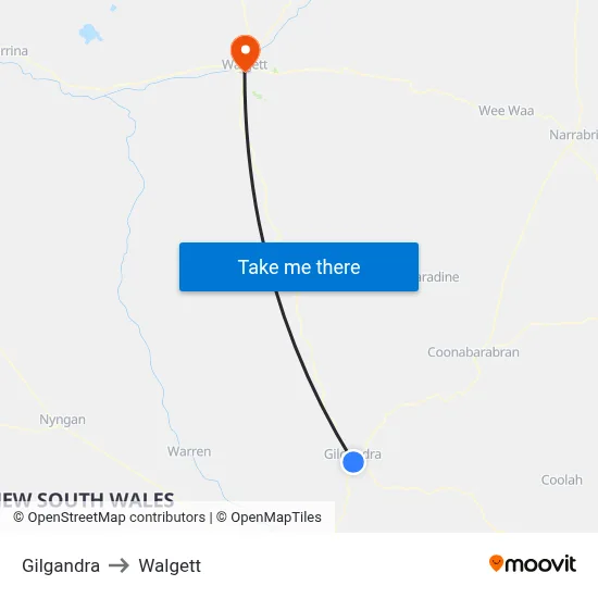 Gilgandra to Walgett map