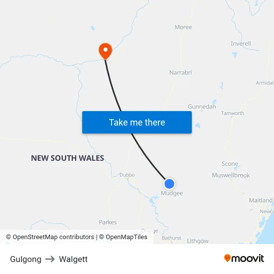 Gulgong to Walgett map