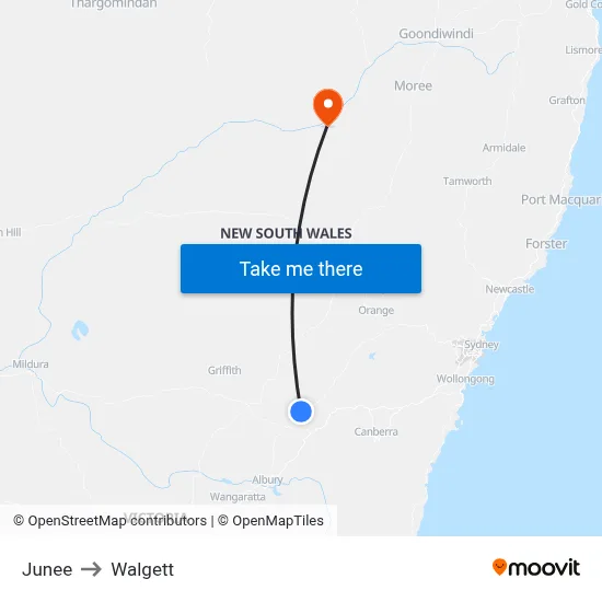 Junee to Walgett map