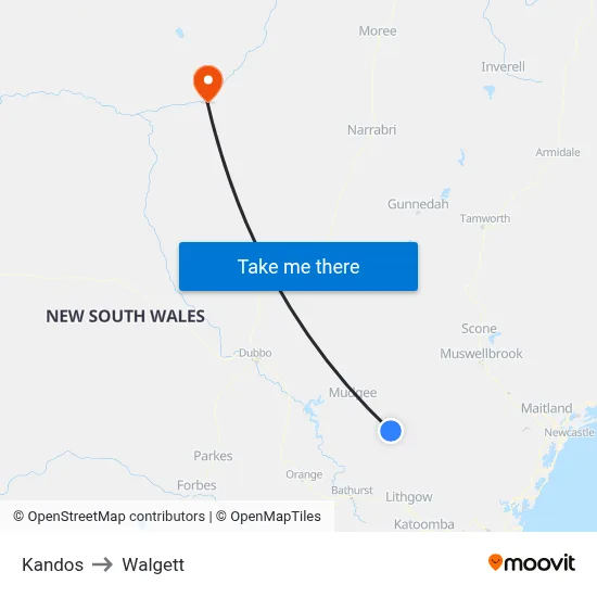 Kandos to Walgett map