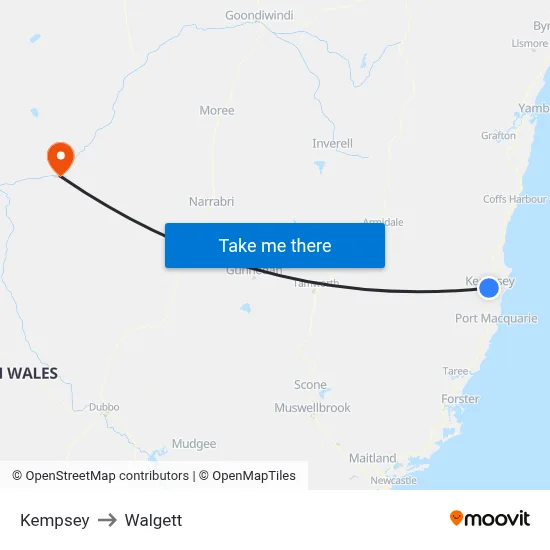 Kempsey to Walgett map