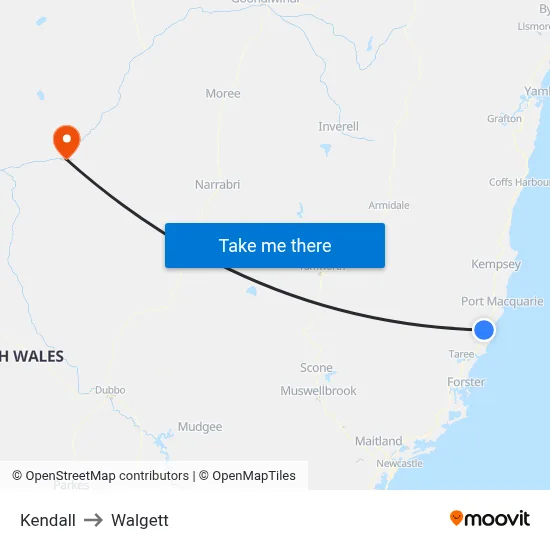 Kendall to Walgett map