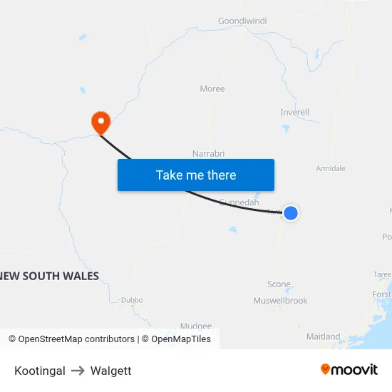 Kootingal to Walgett map