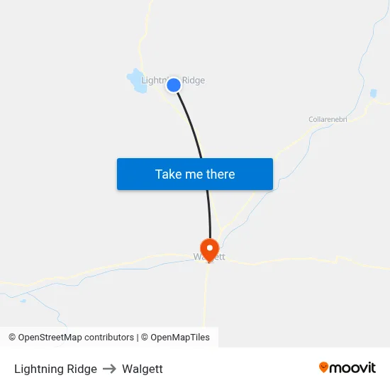 Lightning Ridge to Walgett map