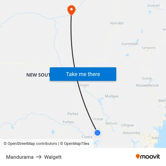 Mandurama to Walgett map